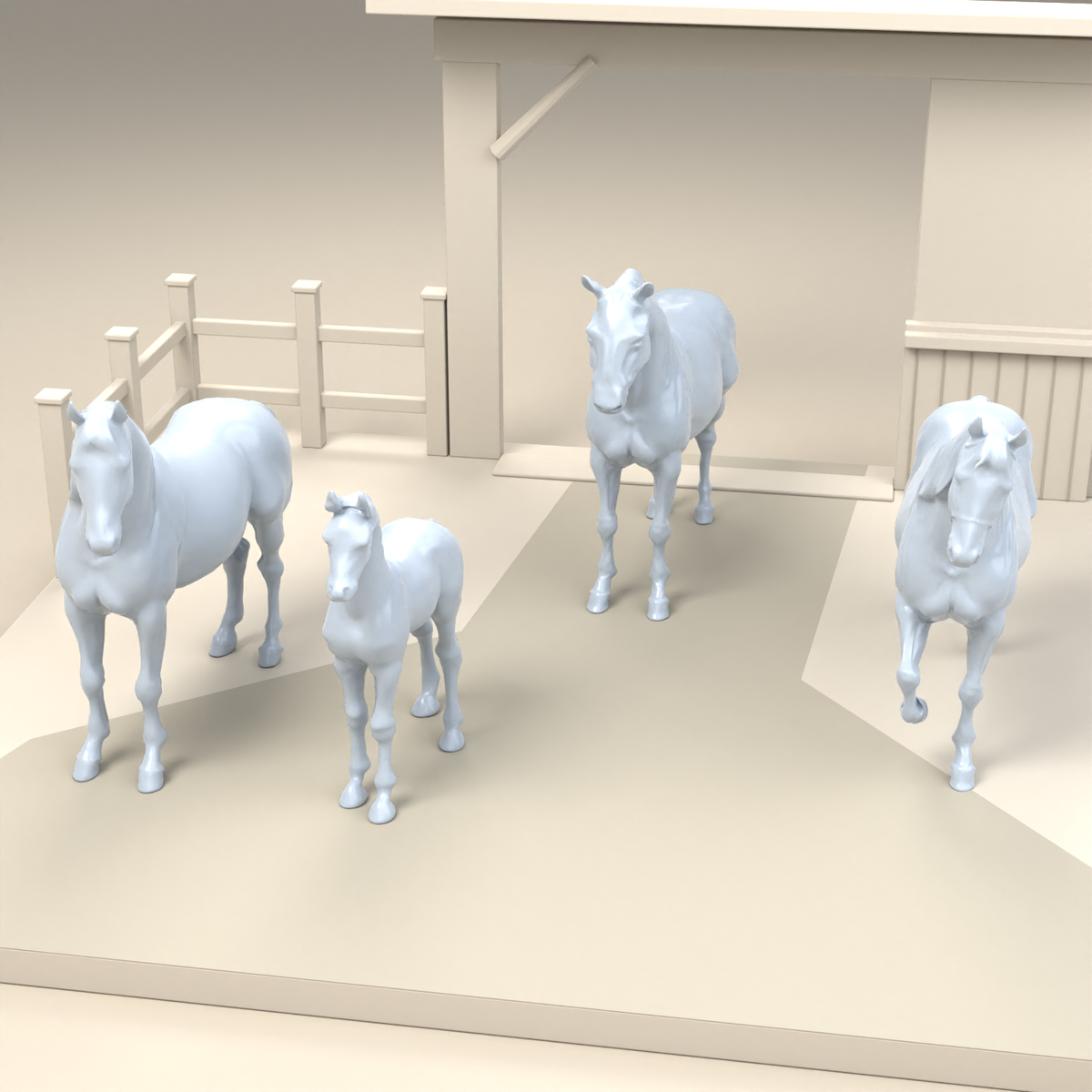 Diorama modeling product photo 2: Diorama miniature horses: Three horses and a foal (h0_54)