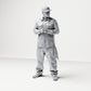 Diorama model building product photo 0: Standing figure: Man with cap & folded hands, shirt with chest pockets, cloth in pocket (B030)