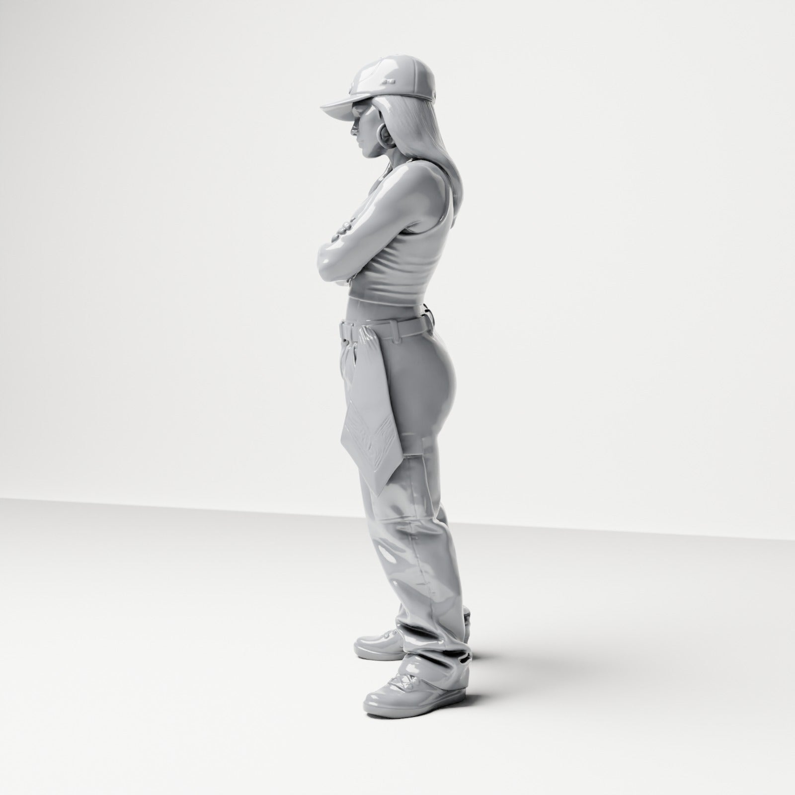 Diorama model building product photo 1: Standing figure: Person with baseball cap, short top, wide pants & sneakers, arms crossed (B033)