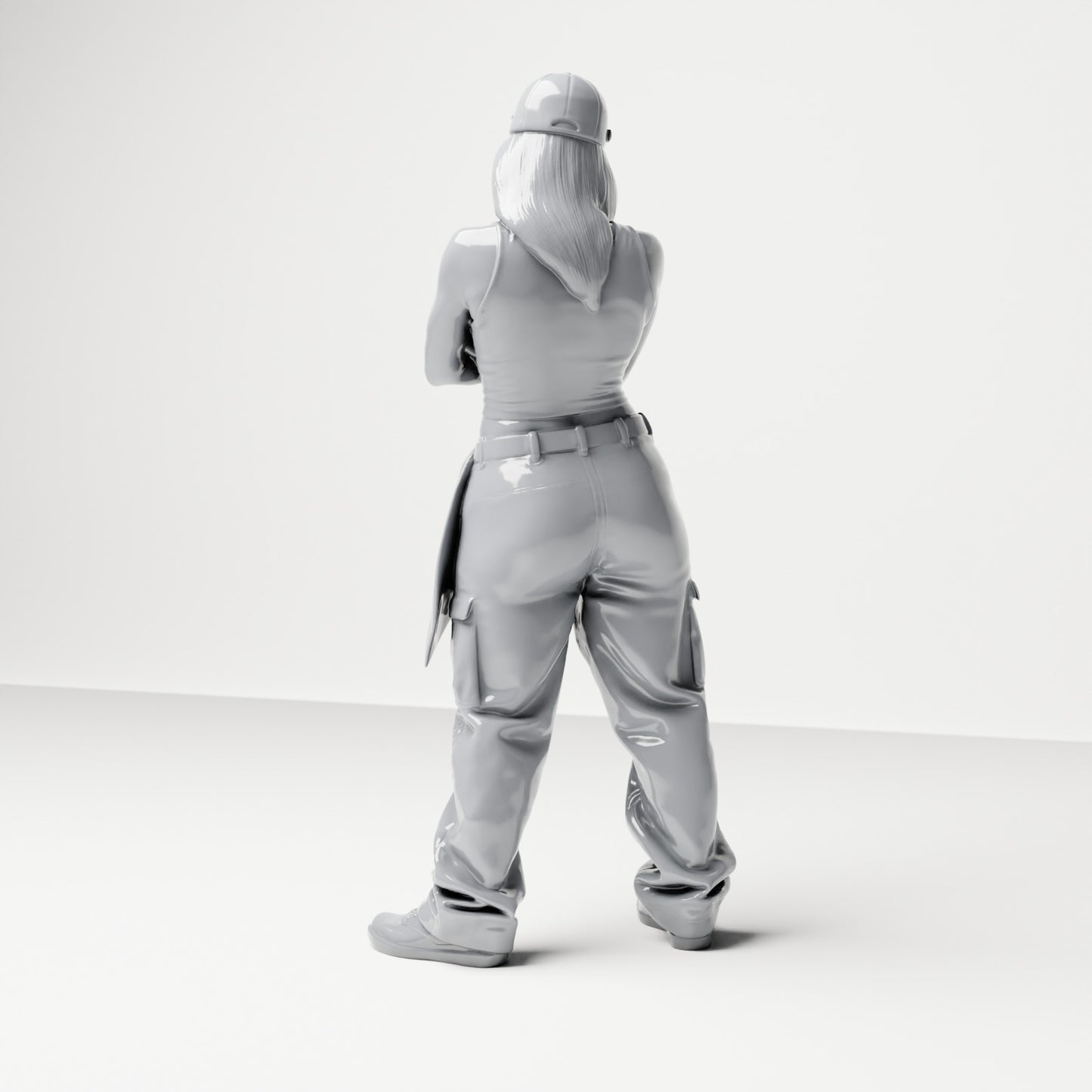 Diorama model building product photo 2: Standing figure: Person with cap, short top, loose pants & sneakers, arms crossed (B033)