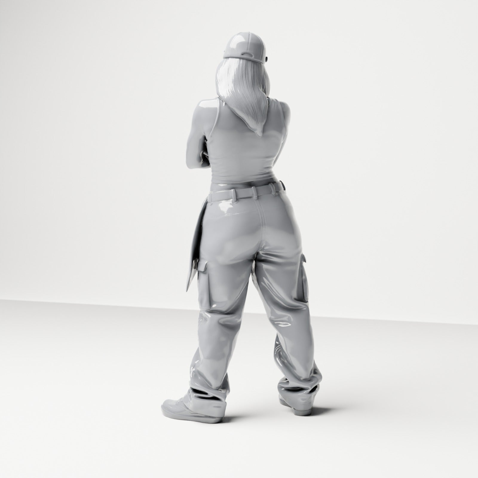 Diorama model building product photo 2: Standing figure: Person with cap, short top, loose pants & sneakers, arms crossed (B033)