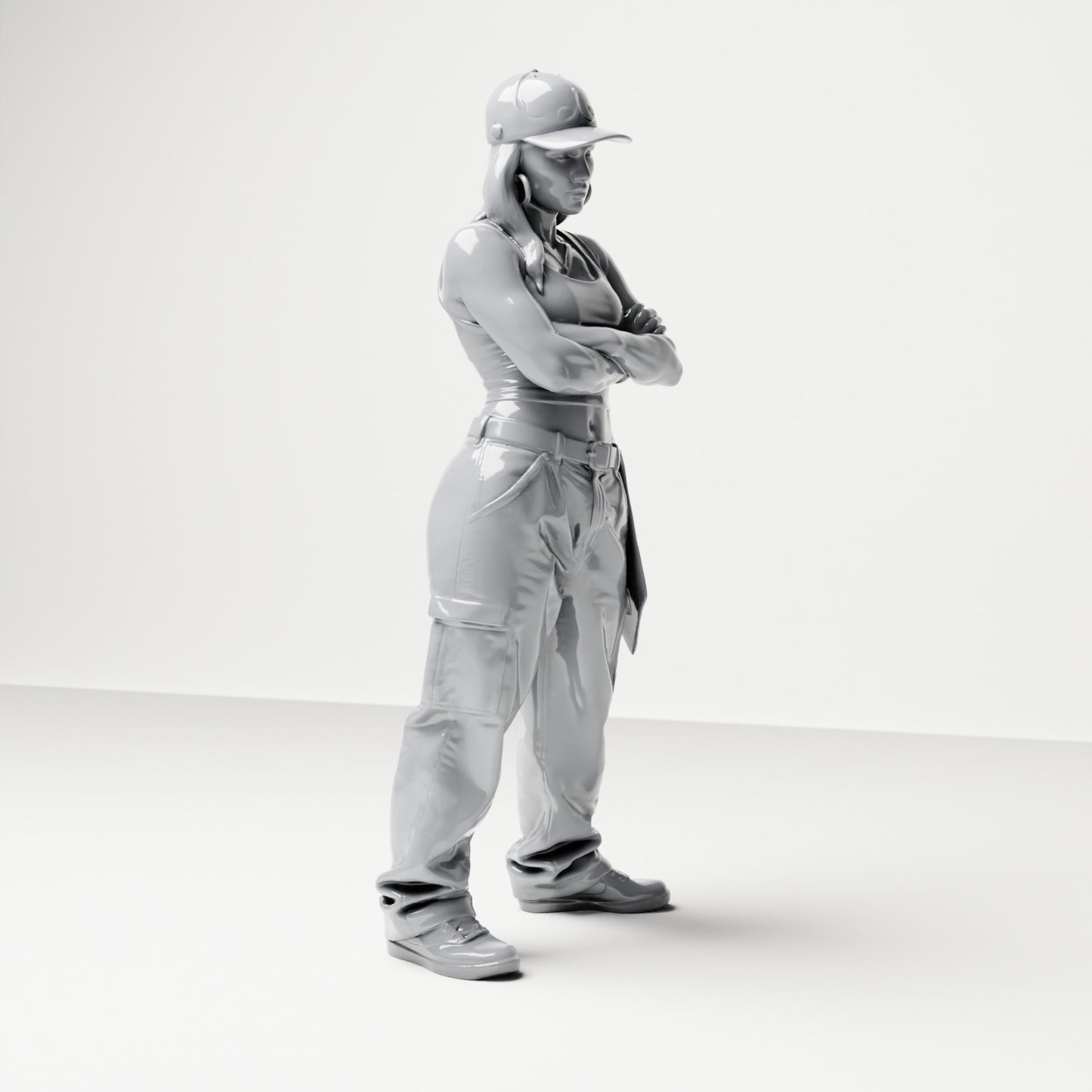 Diorama model building product photo 3: Standing figure: Person with cap, short top, wide pants & sneakers, arms crossed (B033)