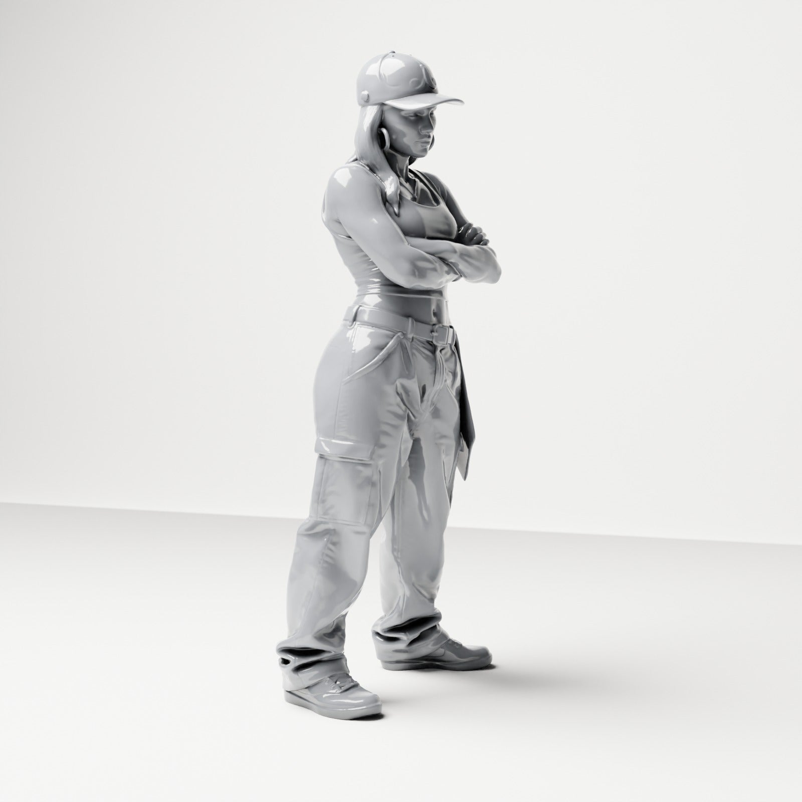 Diorama model building product photo 3: Standing figure: Person with cap, short top, wide pants & sneakers, arms crossed (B033)