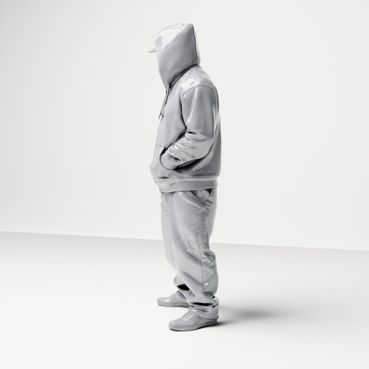 Diorama model building product photo 1: Standing figure: Person with hoodie, baseball cap & face scarf, hands in pockets (B034)