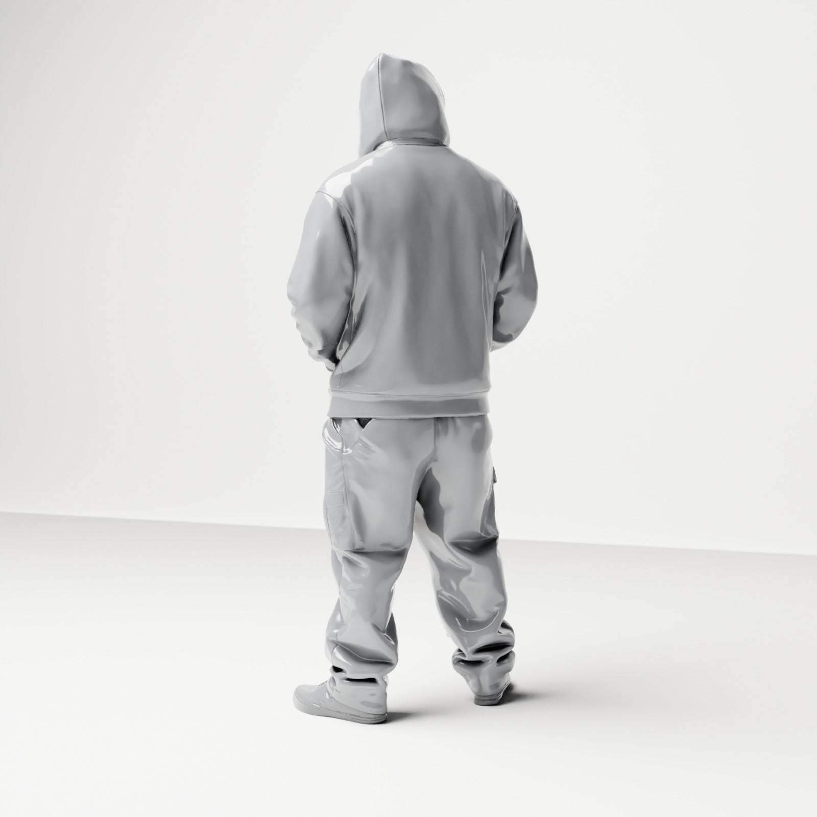 Diorama model building product photo 2: Standing figure: Person with hoodie, baseball cap & face scarf, hands in pockets (B034)