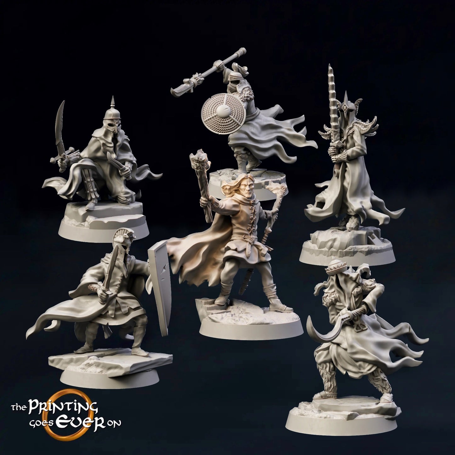 Product photo Tabletop 28mm The Printing Goes Ever On (TPGEO) 0: Dark Warriors in battle with brave warriors: Black figures ambush heroes