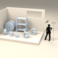 Diorama Modellbau Produktfoto 3: Diorama Miniatur Werkstatt: Regal, Reifen, Kabeltrommel und Zubehör (h0_43)