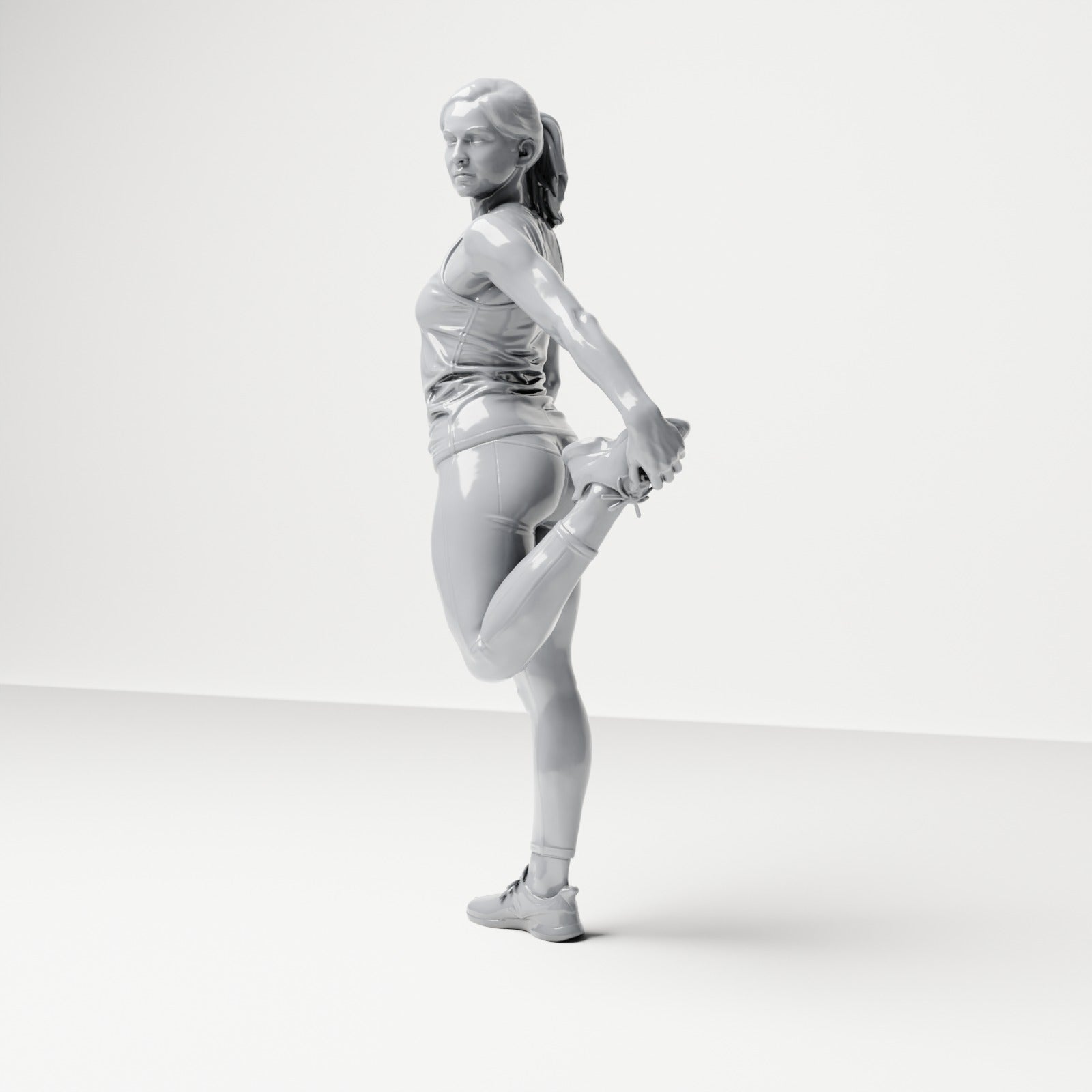 Diorama model building product photo 1: Standing figure: Athlete in stretching pose, holding foot behind body (B040)