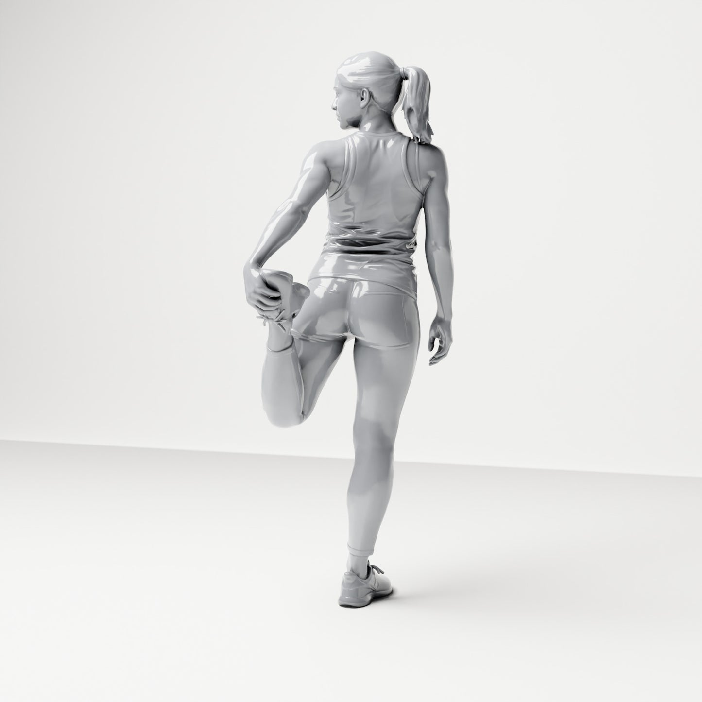 Diorama model building product photo 2: Standing figure: Athlete in stretching pose, holding foot behind body (B040)