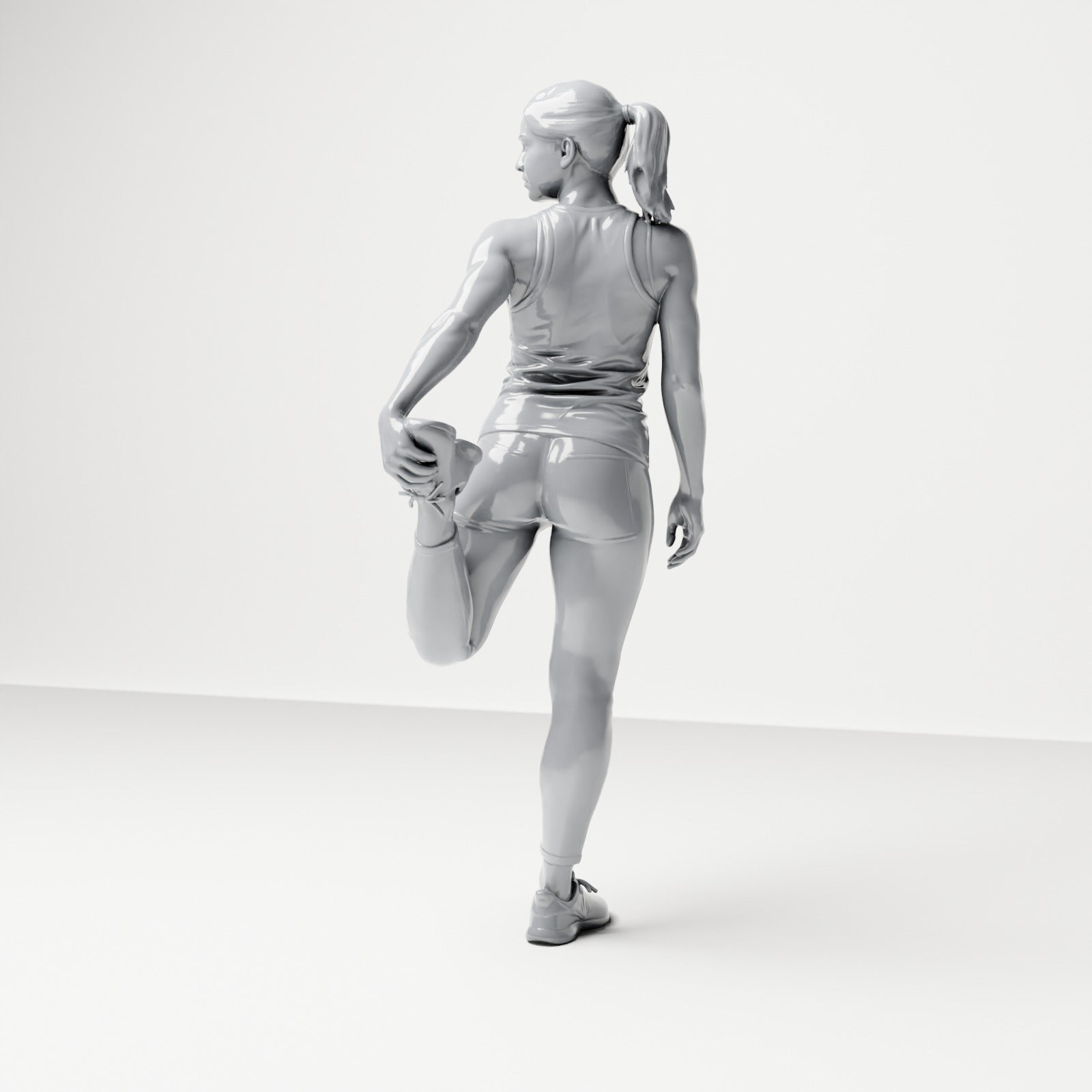 Diorama model building product photo 2: Standing figure: Athlete in stretching pose, holding foot behind body (B040)