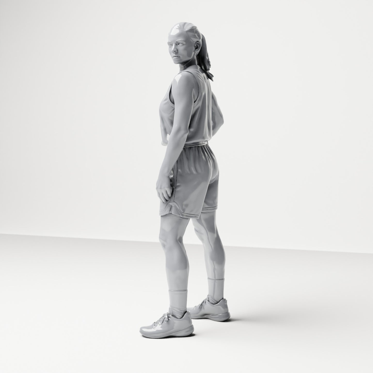 Diorama model building product photo 1: Standing figure: female basketball player with ball at hip (B042)