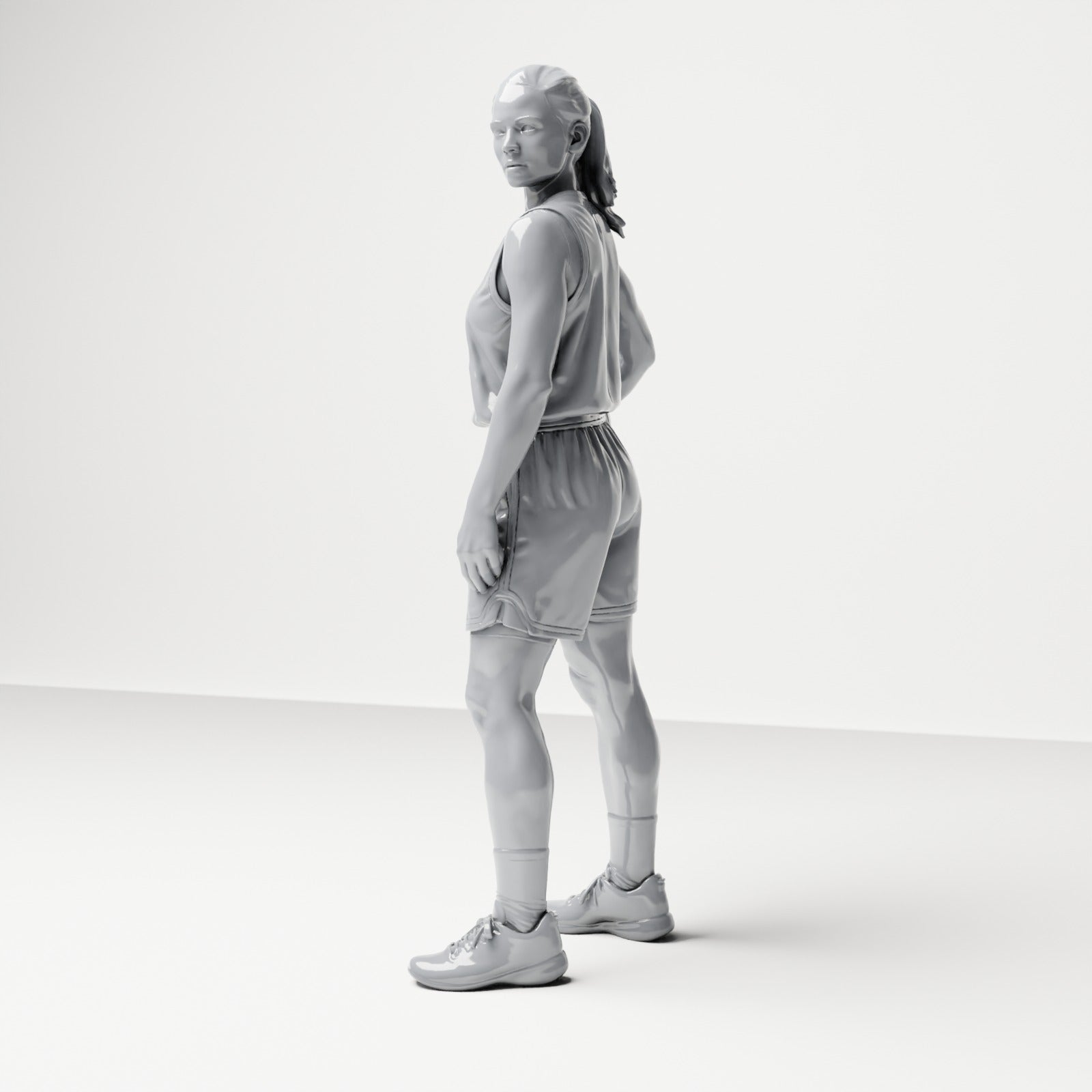 Diorama model building product photo 1: Standing figure: female basketball player with ball at hip (B042)