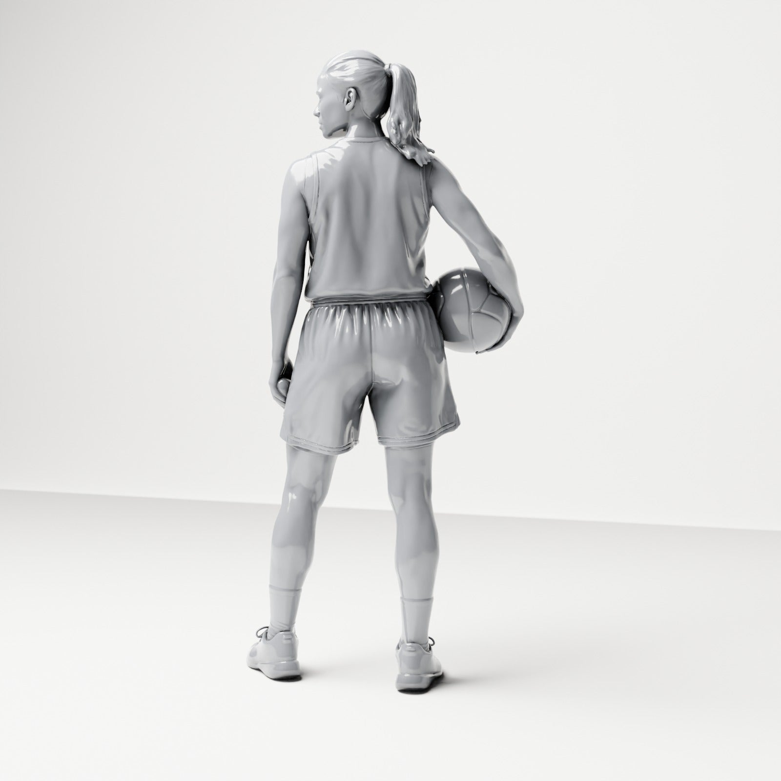 Diorama model building product photo 2: Standing figure: female basketball player with ball at hip (B042)