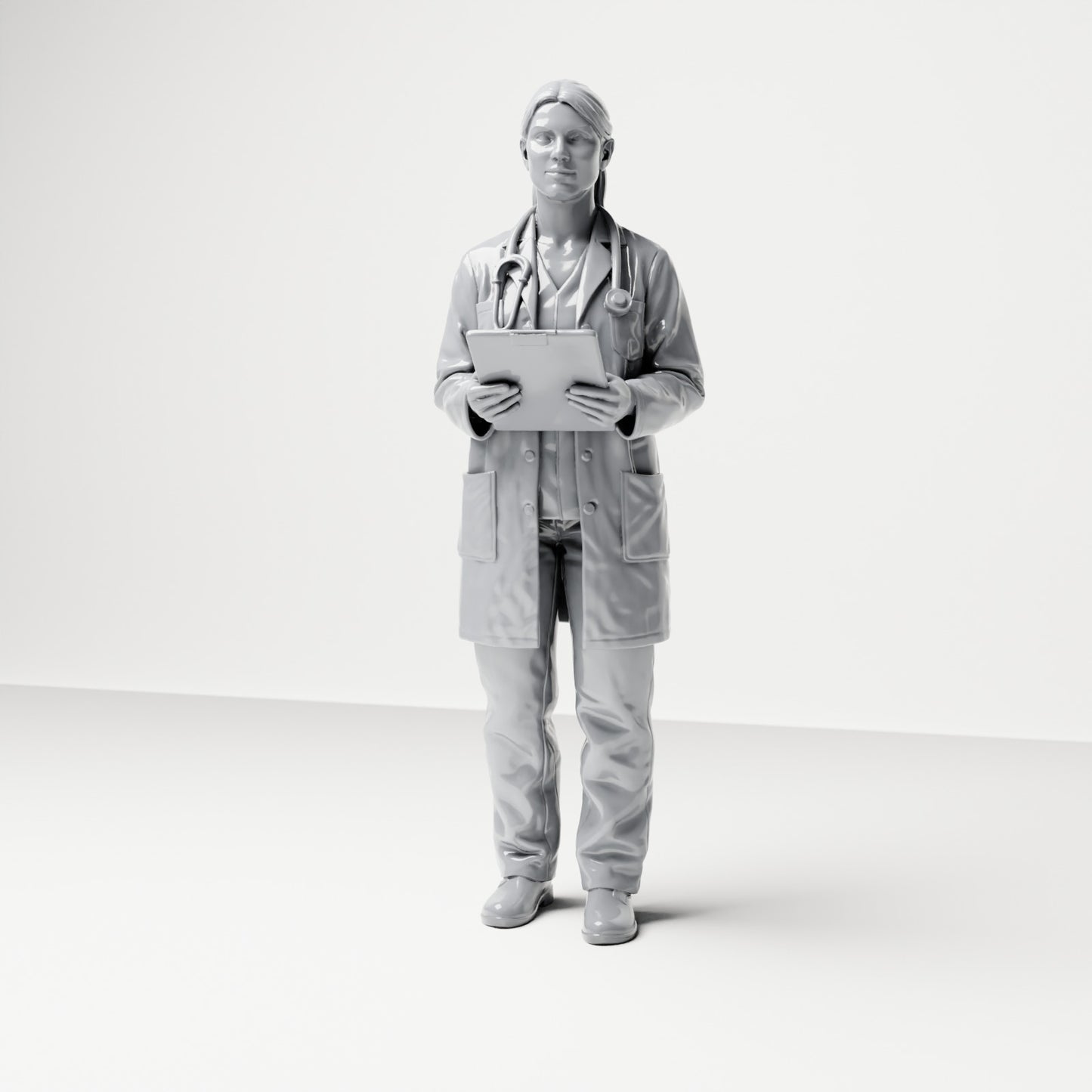 Diorama model making product photo 0: Standing figure: Doctor with clipboard & stethoscope (B044)