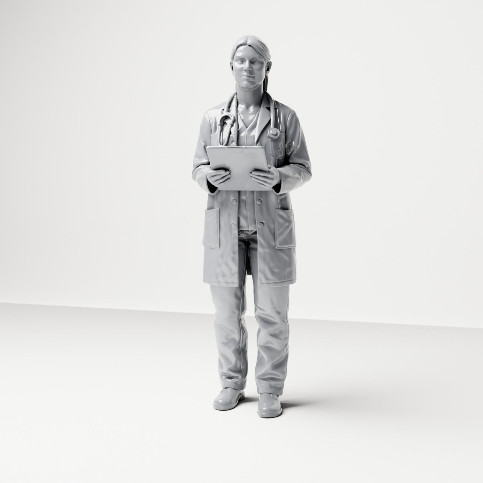 Diorama model making product photo 0: Standing figure: Doctor with clipboard & stethoscope (B044)