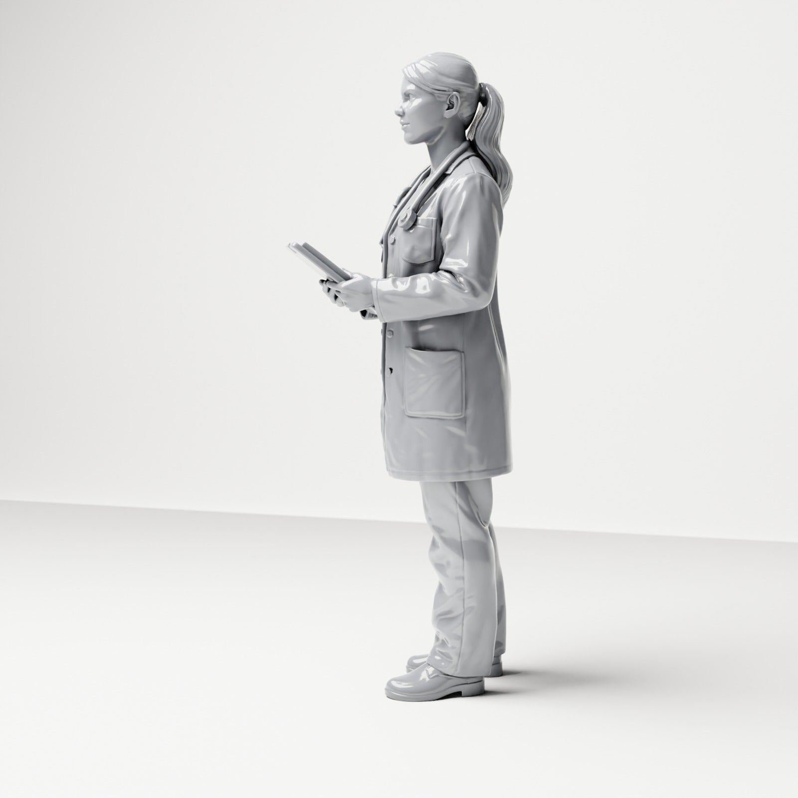 Diorama model-making product photo 1: Standing figure: Doctor with clipboard & stethoscope (B044)