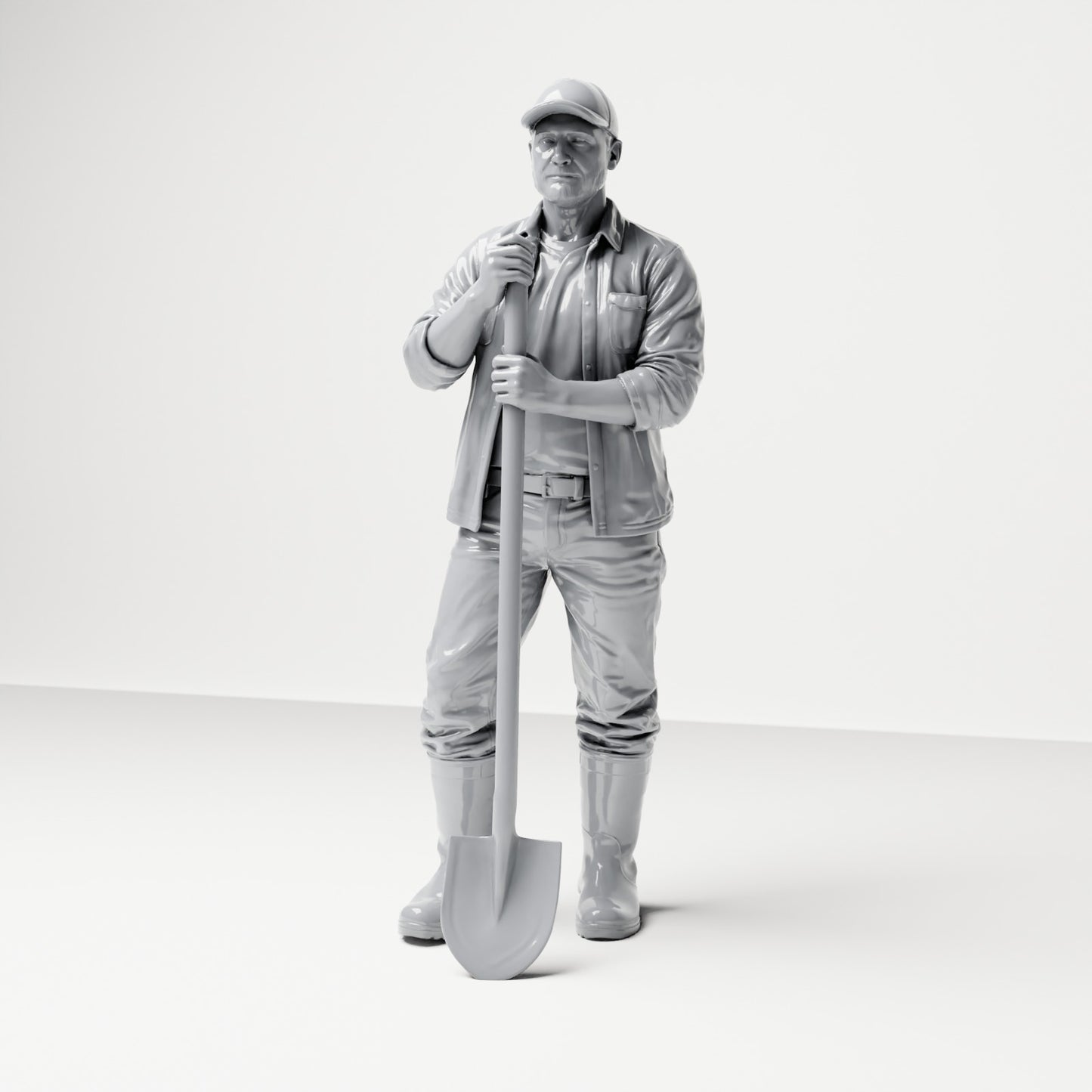 Diorama model-making product photo 0: Standing figure: construction worker with long-handled shovel (B045)