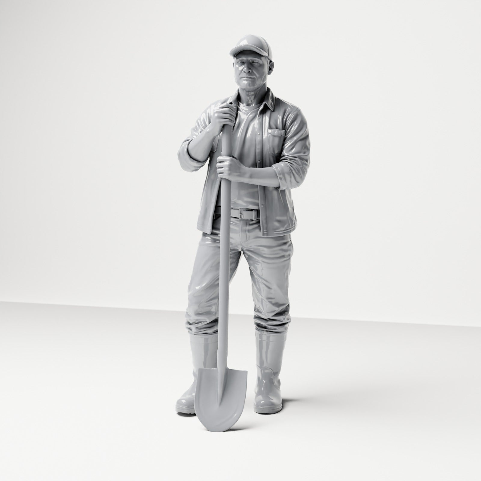 Diorama model-making product photo 0: Standing figure: construction worker with long-handled shovel (B045)