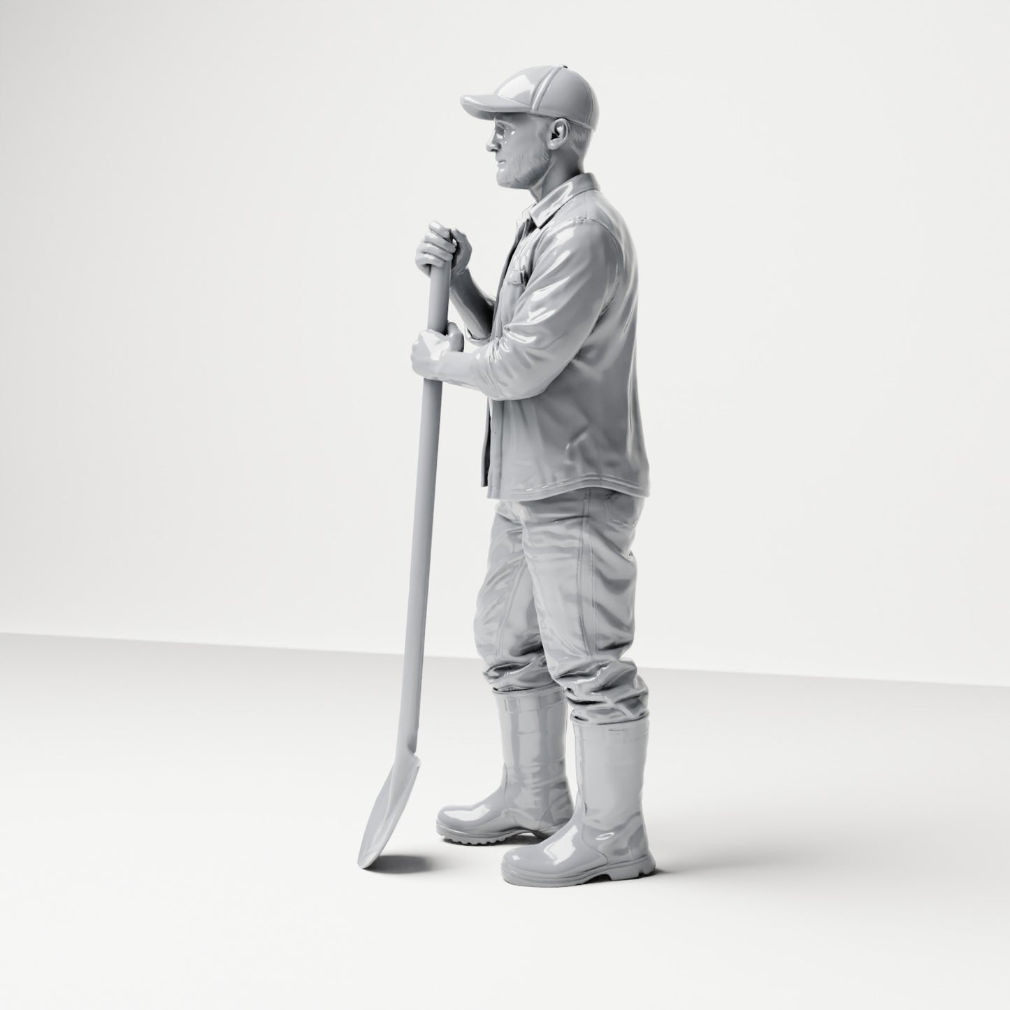Diorama model-making product photo 1: Standing figure: construction worker with long-handled shovel (B045)