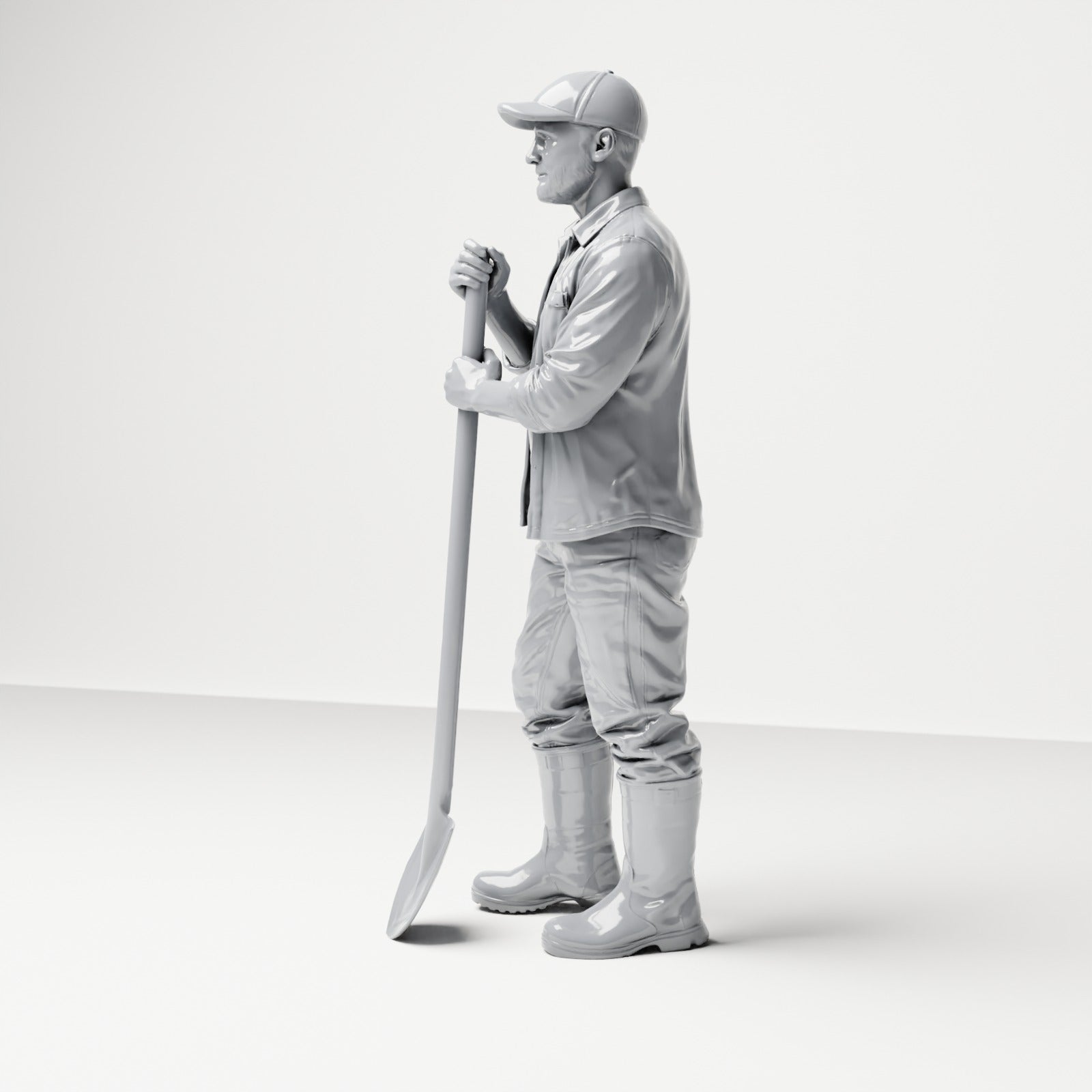 Diorama model-making product photo 1: Standing figure: construction worker with long-handled shovel (B045)