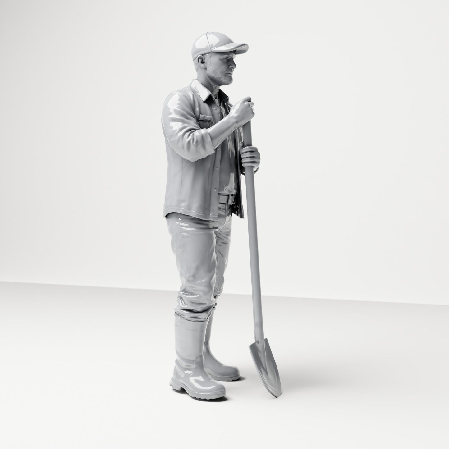 Diorama model-making product photo 3: Standing figure: construction worker with long-handled shovel (B045)