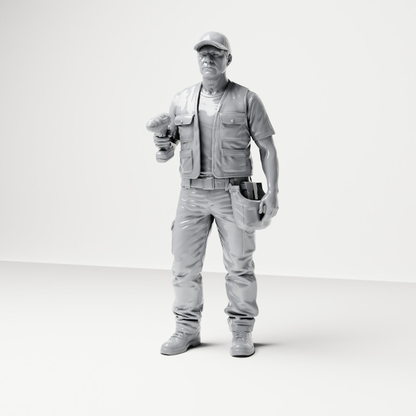Diorama model-making product photo 0: Standing figure: craftsman with tool bag & cordless screwdriver (B046)