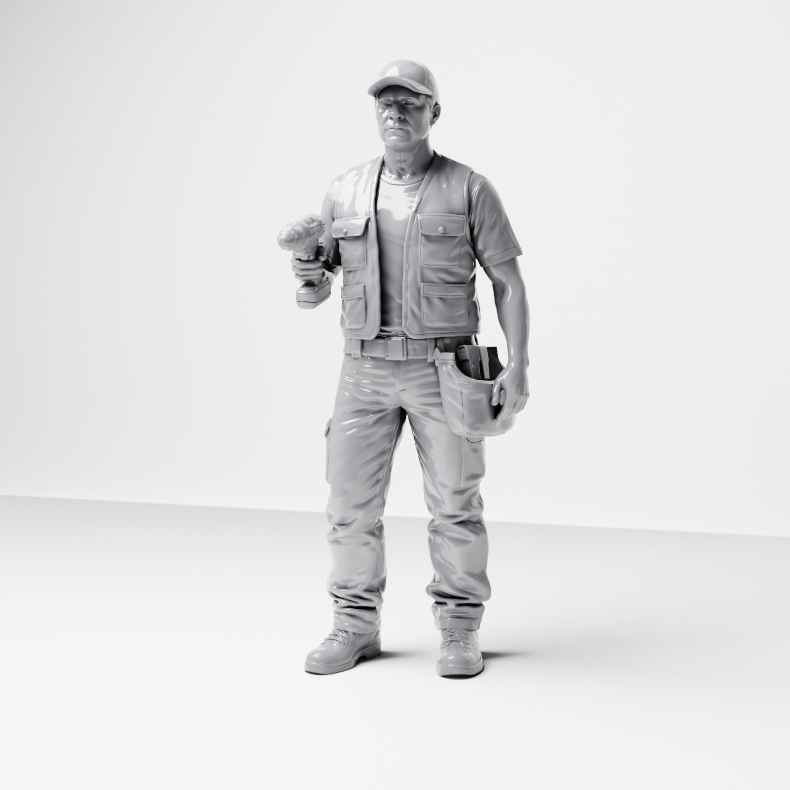 Diorama model-making product photo 0: Standing figure: craftsman with tool bag & cordless screwdriver (B046)