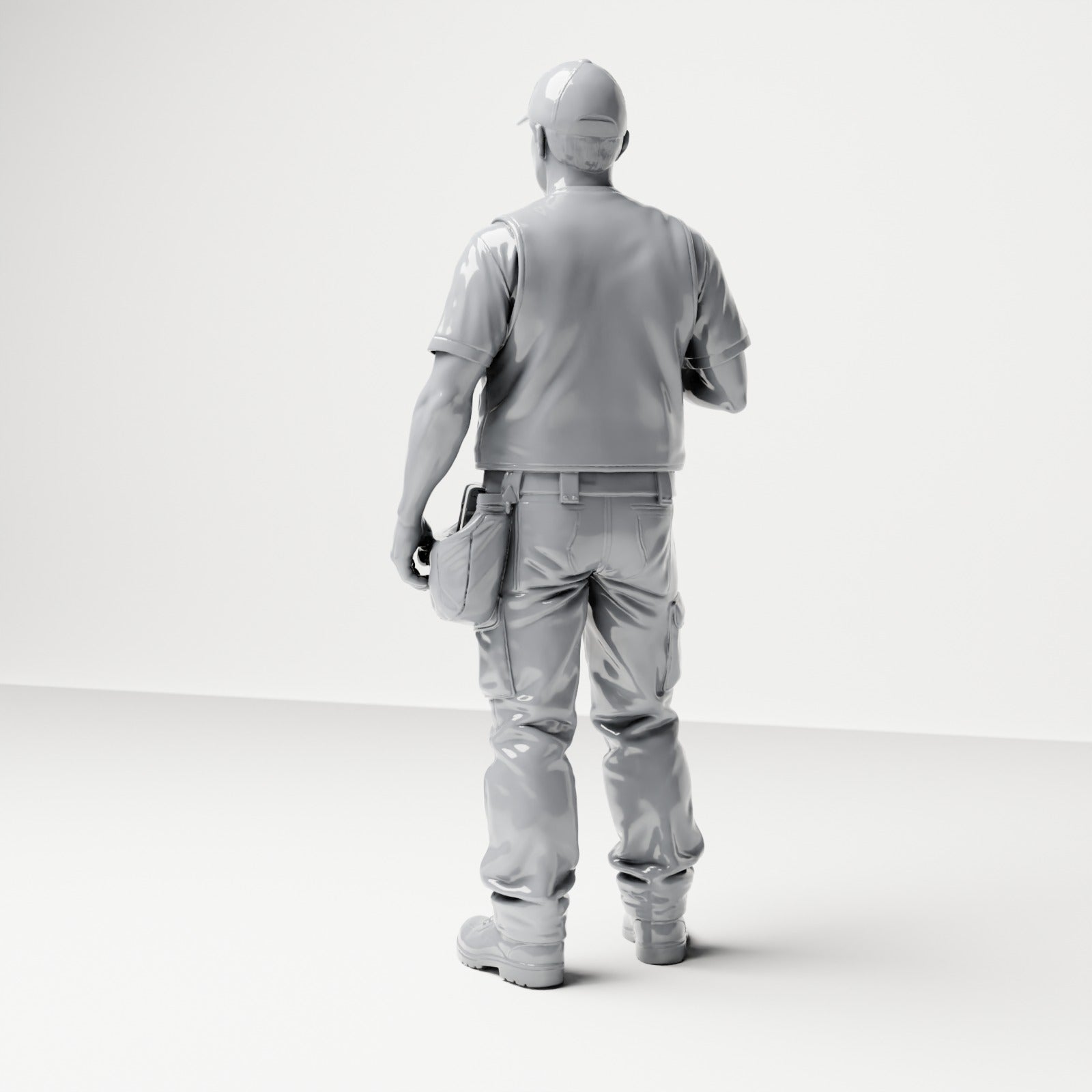 Diorama model-making product photo 2: Standing figure: craftsman with tool bag & cordless drill (B046)