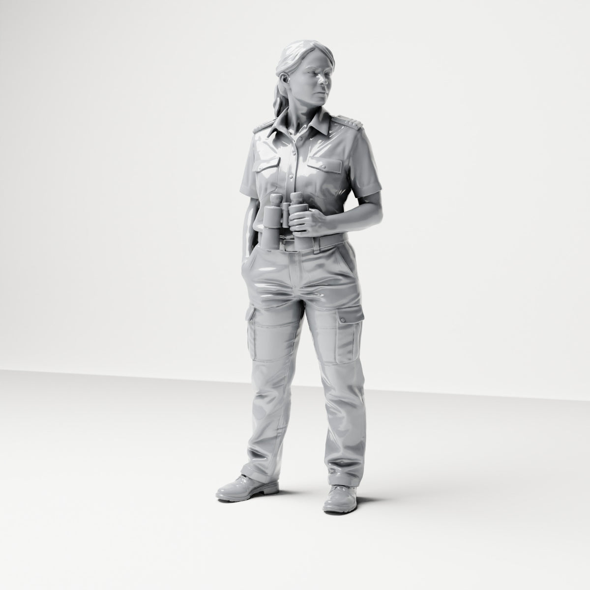 Diorama model-making product photo 0: Standing figure: female ship crew member in uniform with binoculars (B050)