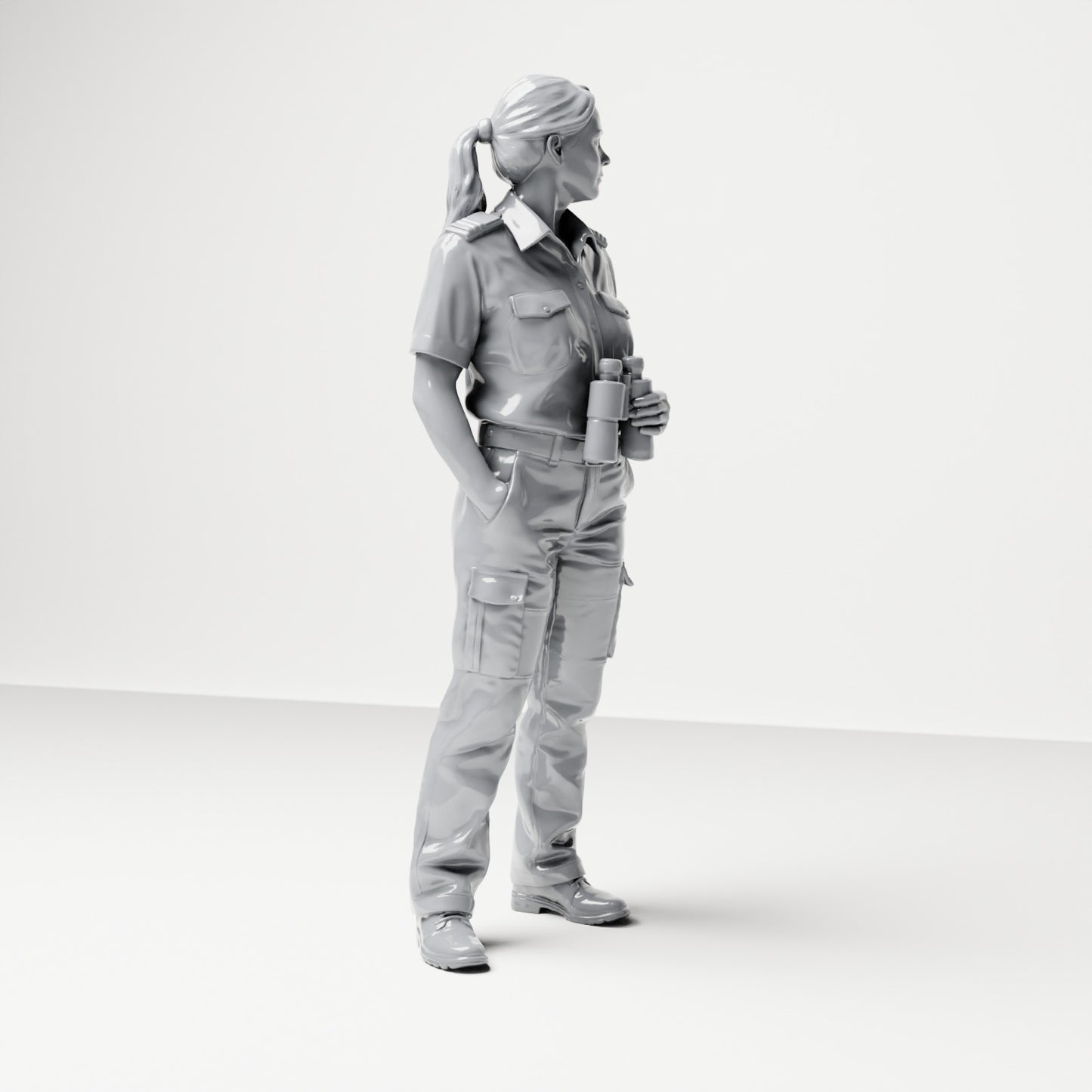 Diorama model-making product photo 3: Standing figure: uniformed female ship crew member with binoculars (B050)