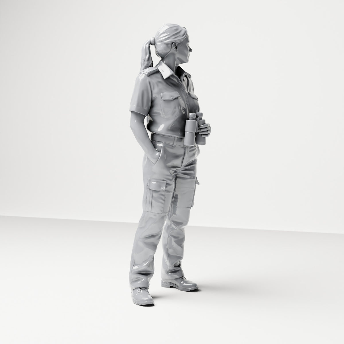 Diorama model-making product photo 3: Standing figure: uniformed female ship crew member with binoculars (B050)