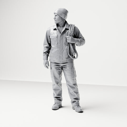 Diorama model-making product photo 0: Standing figure: ship crew member in work clothes with rope coil (B052)