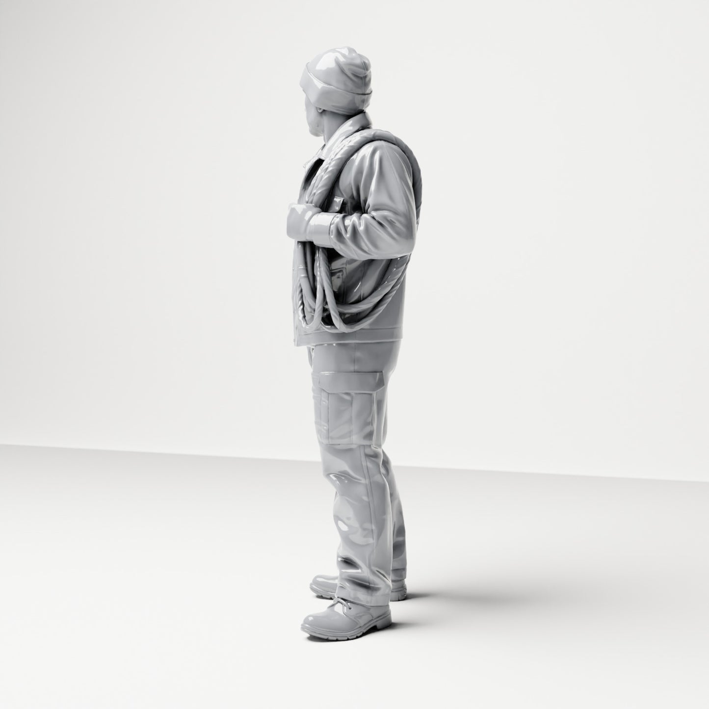 Diorama model-making product photo 1: Standing figure: ship crew member in workwear with rope coil (B052)