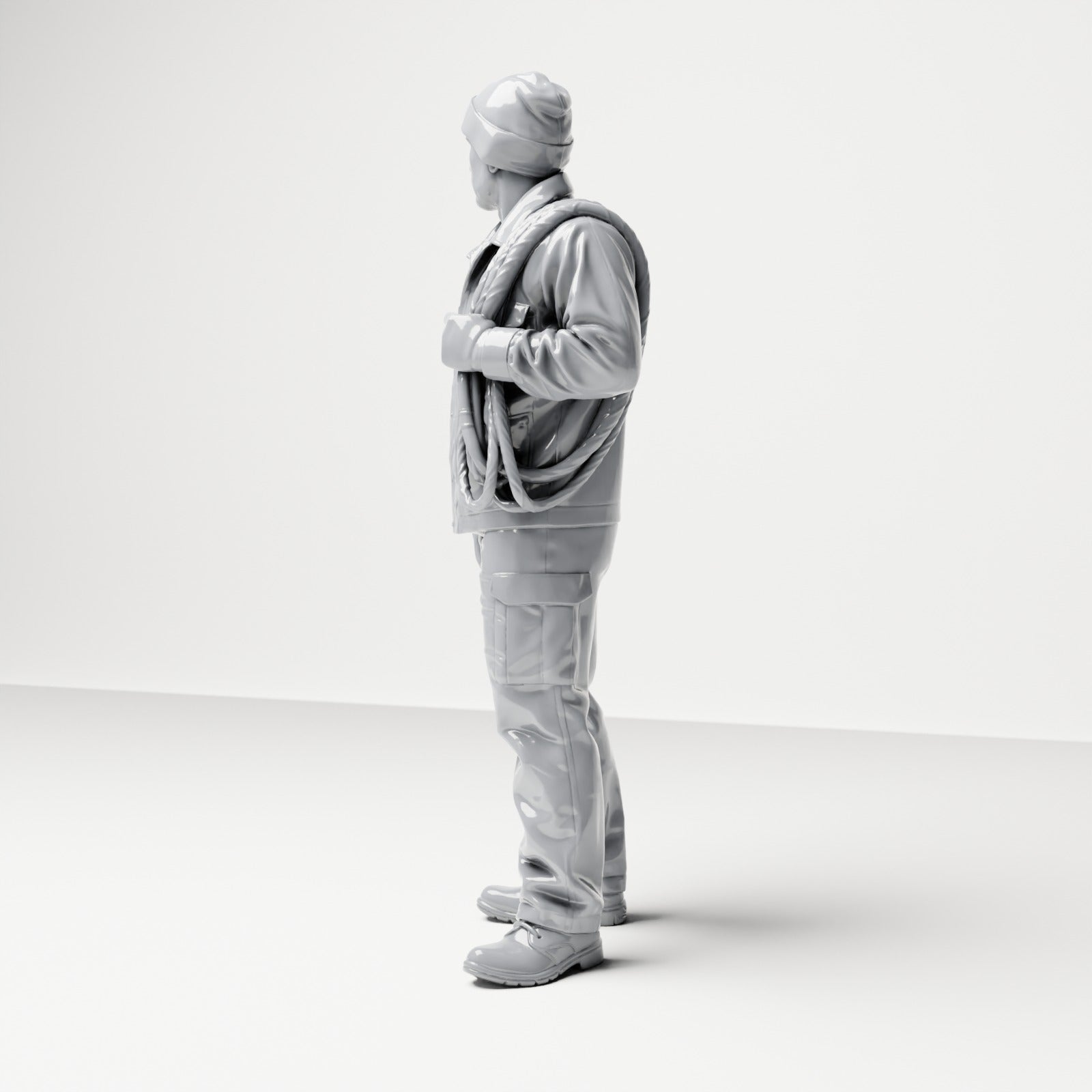 Diorama model-making product photo 1: Standing figure: ship crew member in workwear with rope coil (B052)
