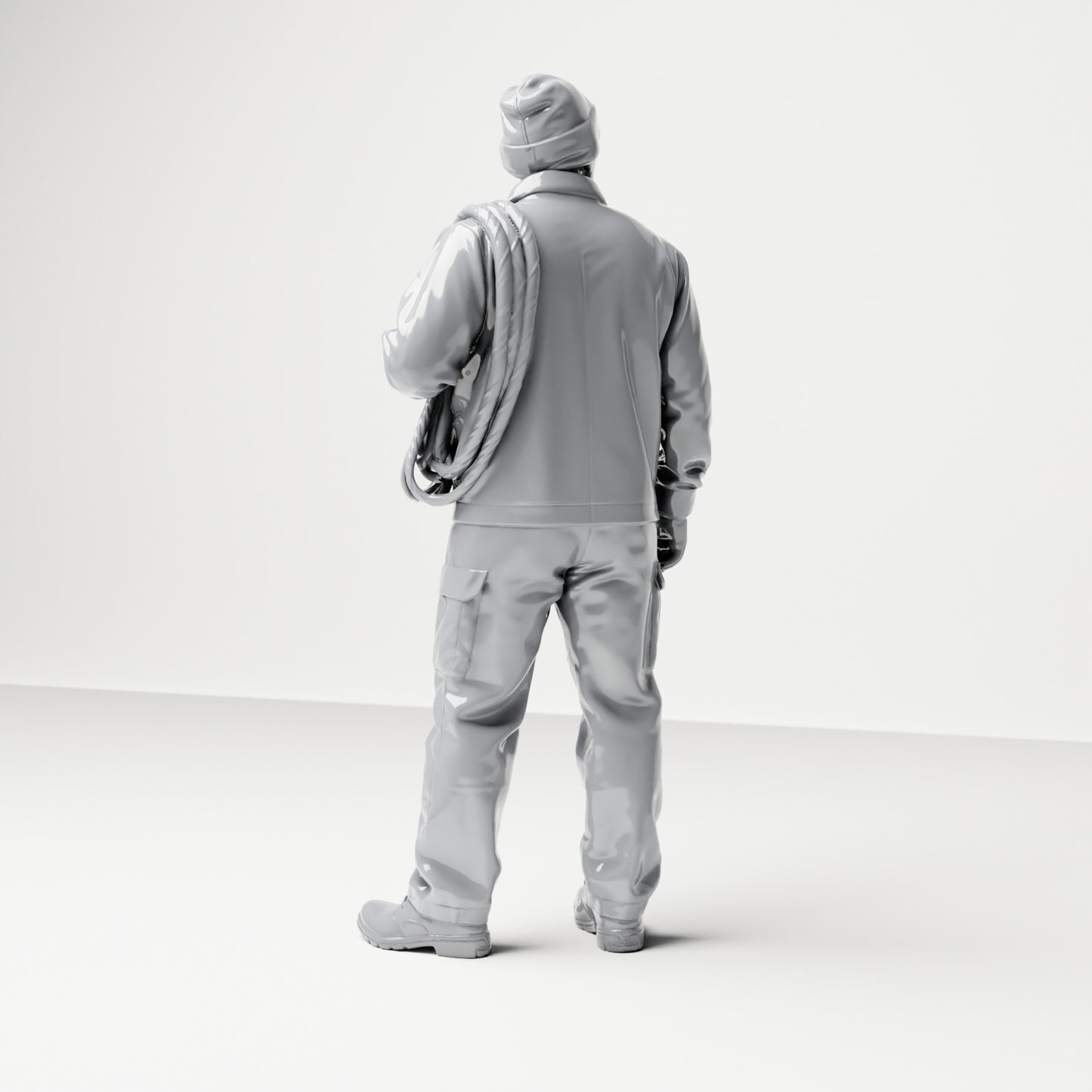 Diorama modelling product photo 2: Standing figure: ship crew member in workwear with pulley (B052)