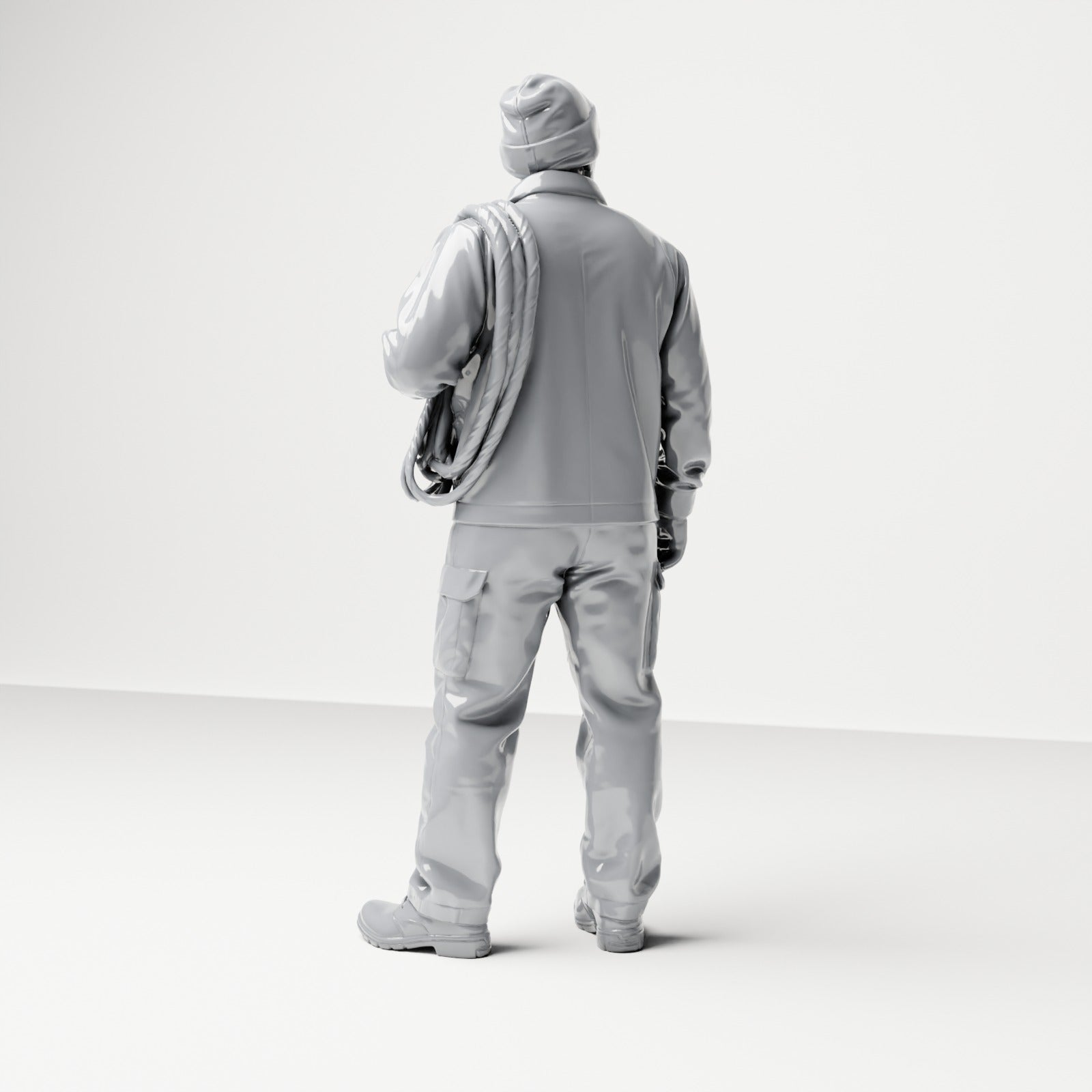 Diorama modelling product photo 2: Standing figure: ship crew member in workwear with pulley (B052)