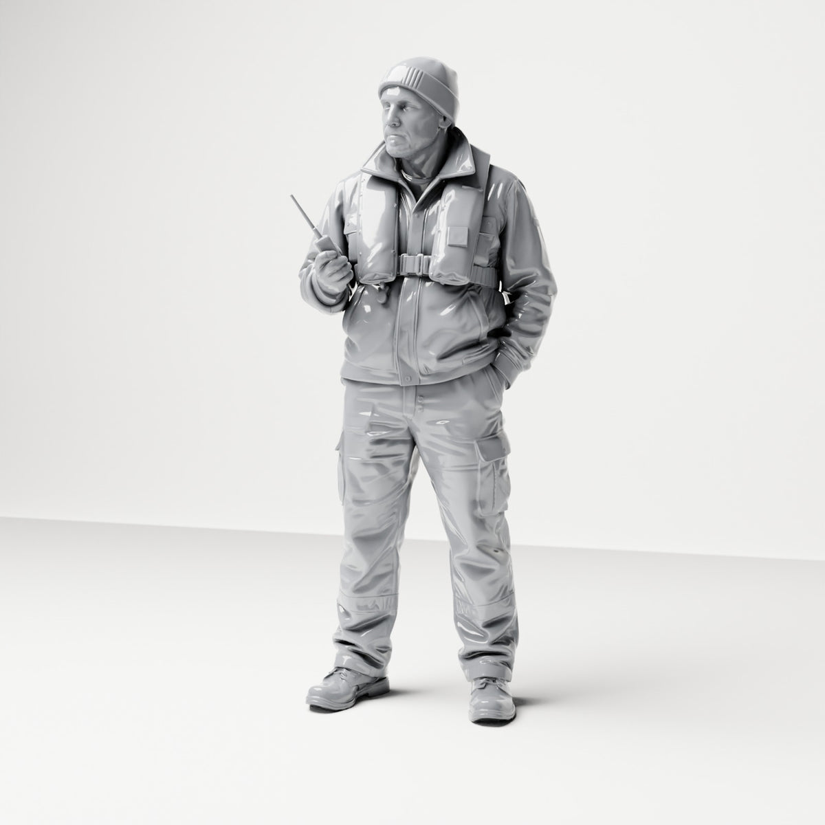 Diorama model making product photo 0: Standing figure: ship crew member with cap, life jacket & radio (B053)