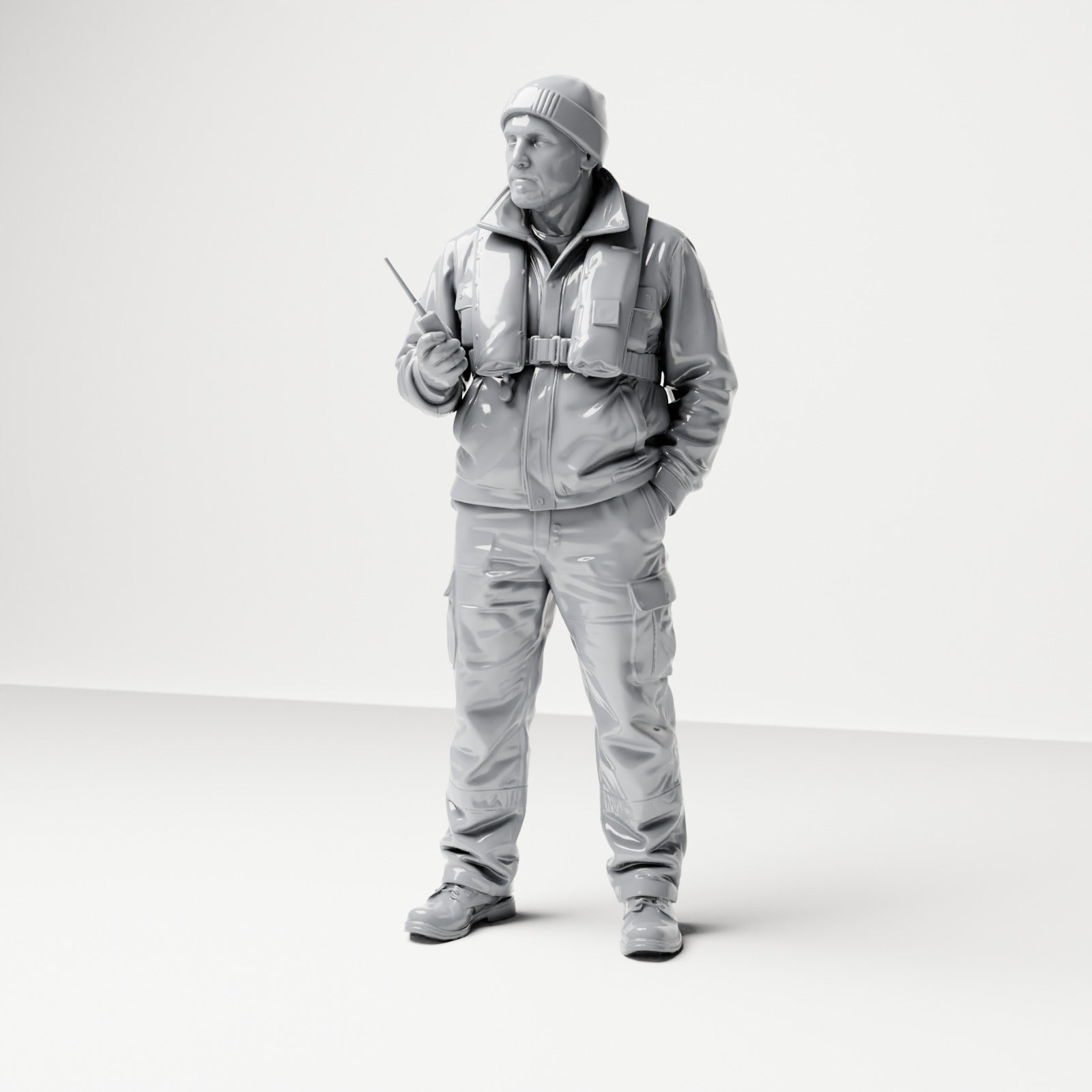 Diorama model making product photo 0: Standing figure: ship crew member with cap, life jacket & radio (B053)
