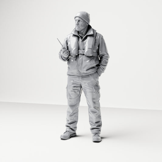 Diorama model making product photo 0: Standing figure: ship crew member with cap, life jacket & radio (B053)