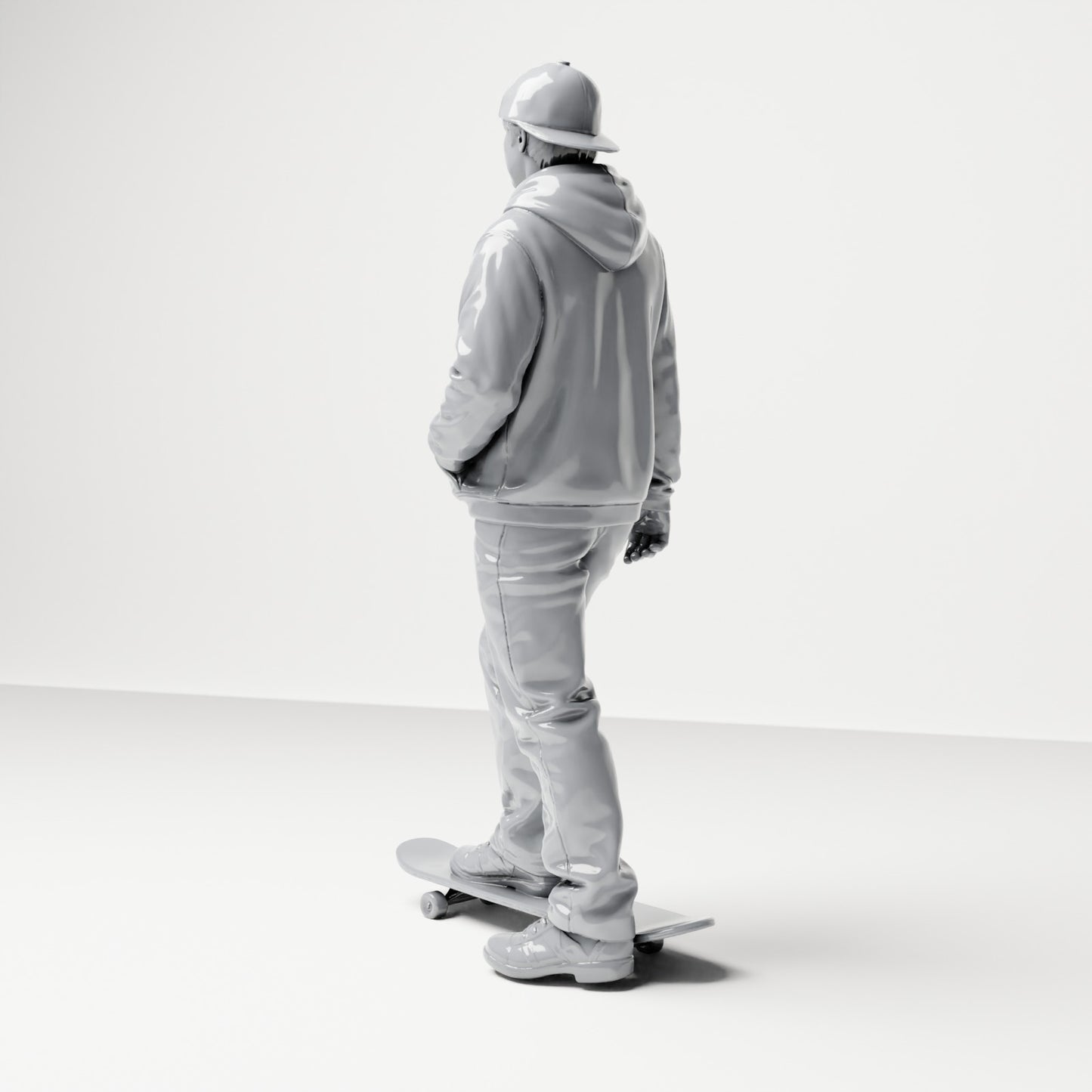 Diorama model-making product photo 2: Standing figure: Skater with cap, hoodie & skateboard (B054)