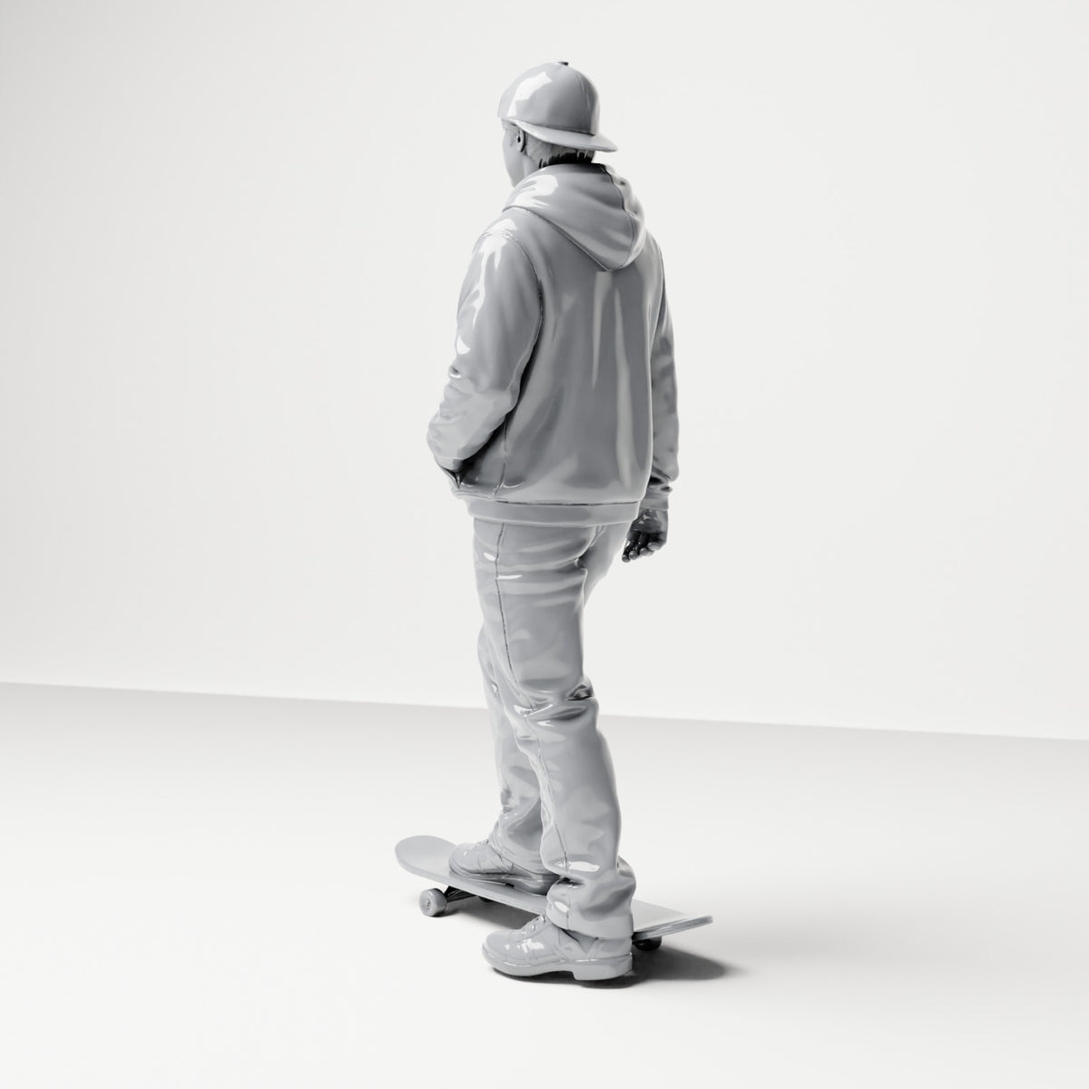 Diorama model-making product photo 2: Standing figure: Skater with cap, hoodie & skateboard (B054)