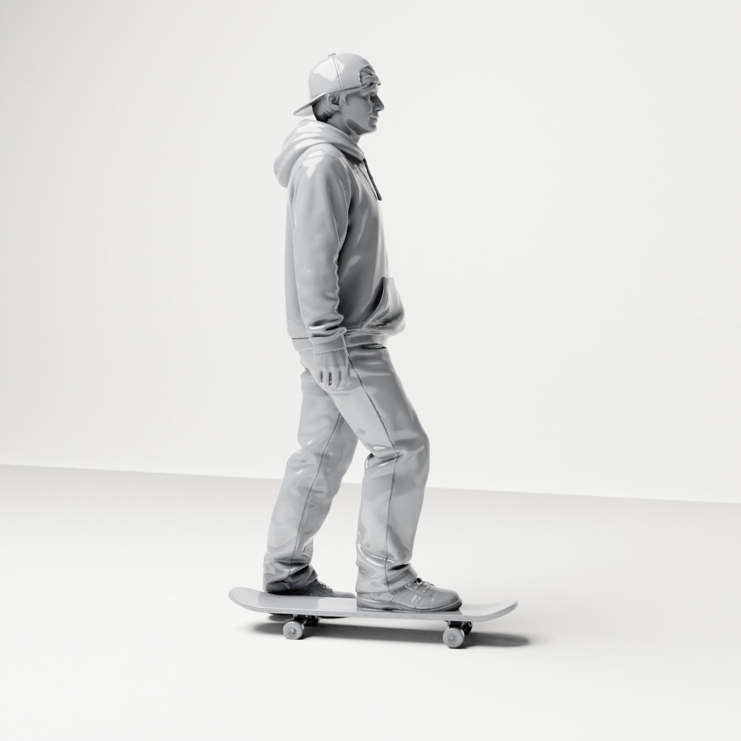 Diorama model making product photo 3: Standing figure: skater with cap, hoodie & skateboard (B054)