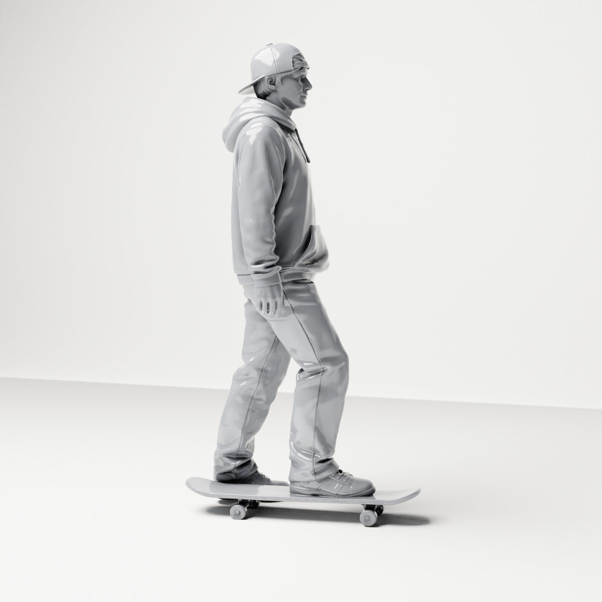 Diorama model making product photo 3: Standing figure: skater with cap, hoodie & skateboard (B054)
