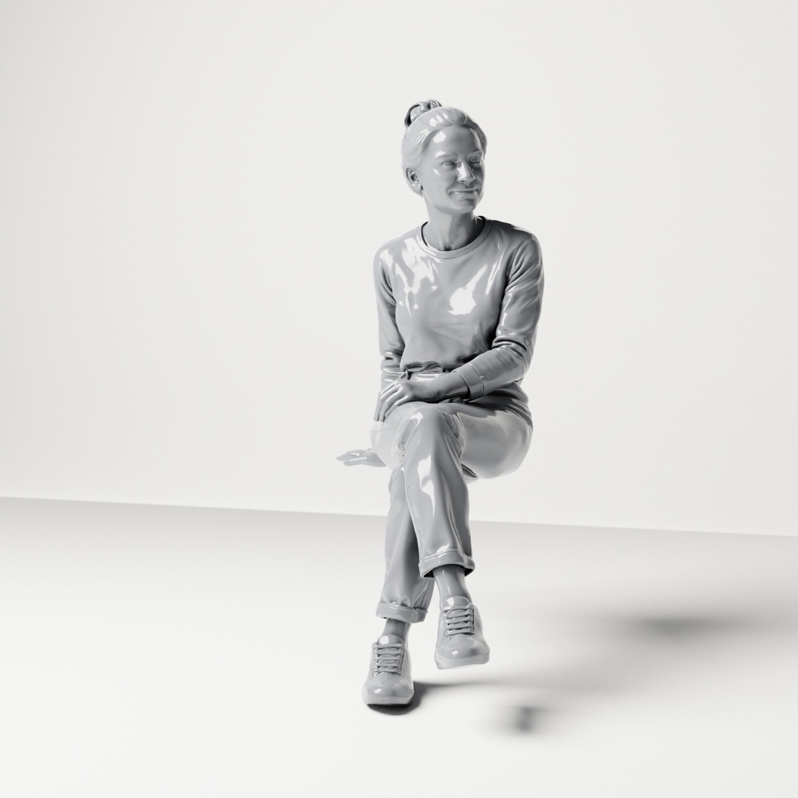 Diorama model making product photo 0: Seated female spectator with crossed legs and hands in her lap (B055)