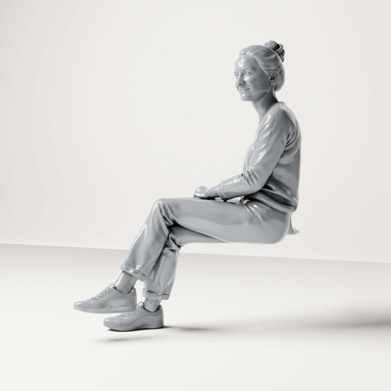 Diorama model-making product photo 1: Seated female spectator with crossed legs and hands in her lap (B055)