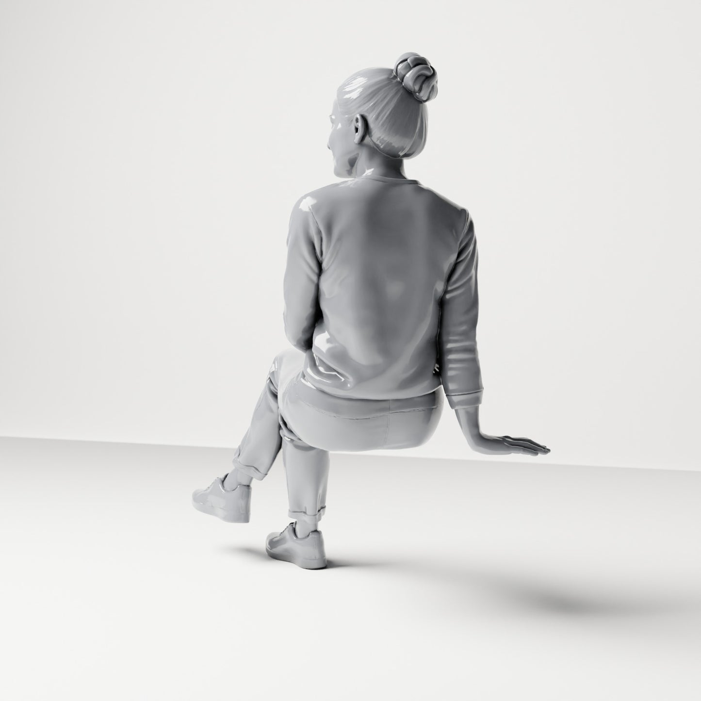 Diorama model-making product photo 2: Seated female spectator with crossed legs and hands in her lap (B055)