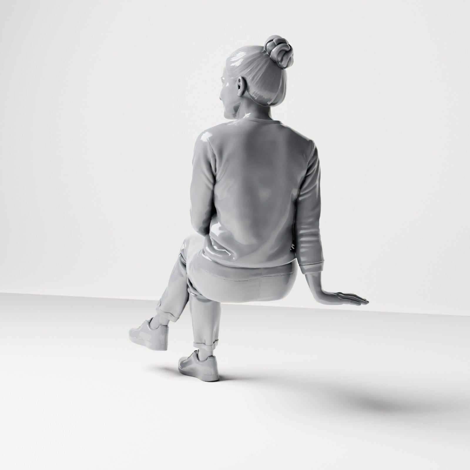 Diorama model-making product photo 2: Seated female spectator with crossed legs and hands in her lap (B055)