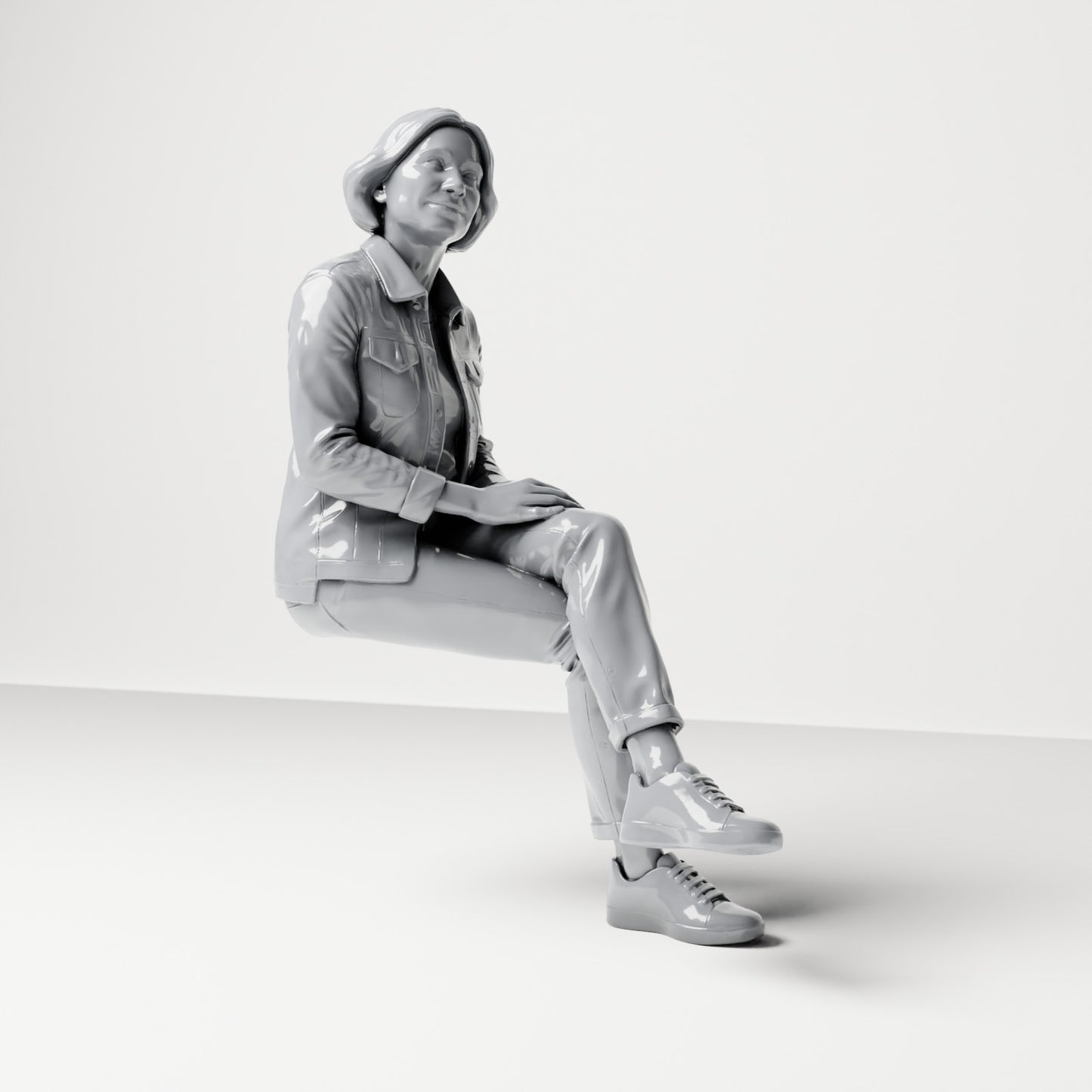 Diorama model-making product photo 3: Seated female spectator with crossed legs and hands on knee (B056)