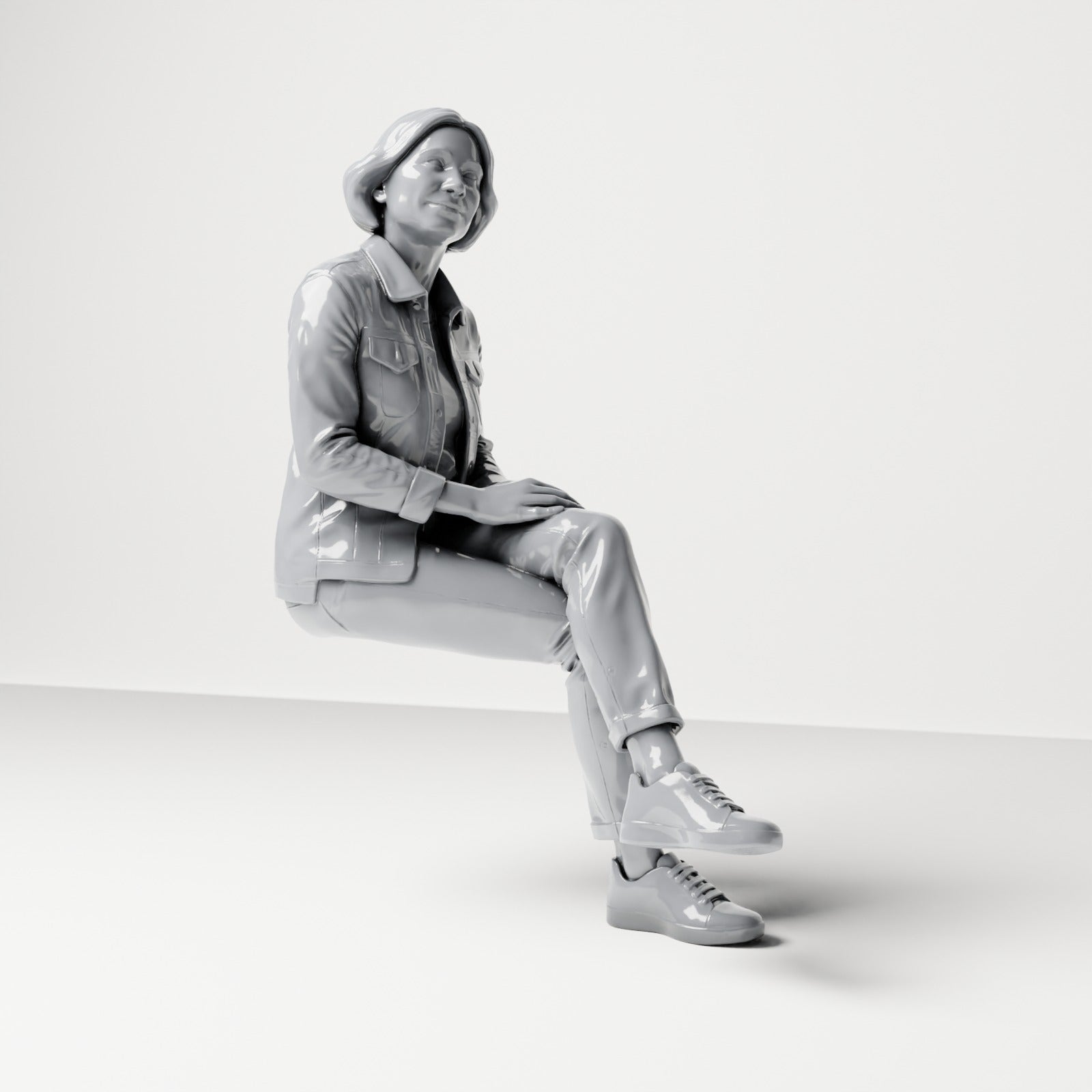 Diorama model-making product photo 3: Seated female spectator with crossed legs and hands on knee (B056)