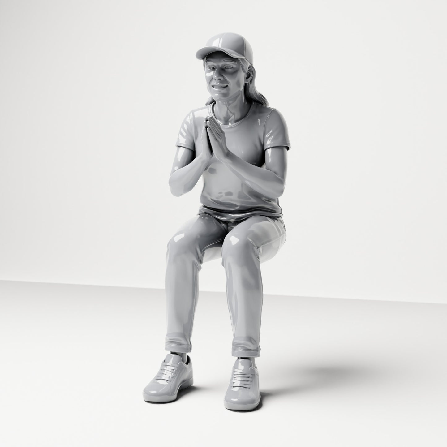 Diorama model making product photo 0: Seated figure: spectator with hands clasped in front of her chest (B058)